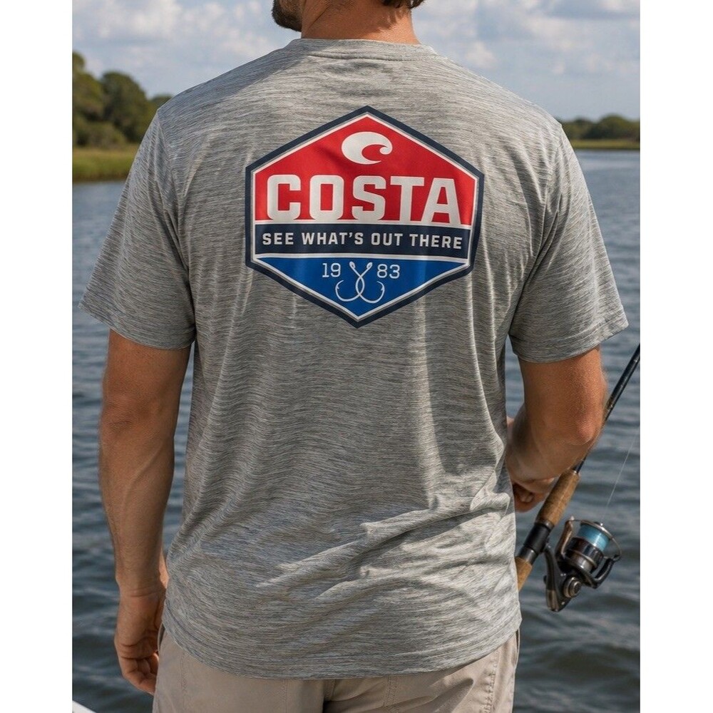 Costa Del Mar T-Shirt Men’s L Gray Short Sleeve Performance Lightweight Fishing